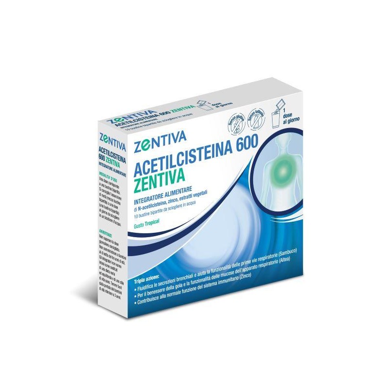 Acetilcisteina 600 Zentiva 10 Bustine Bipartite Gusto Tropical