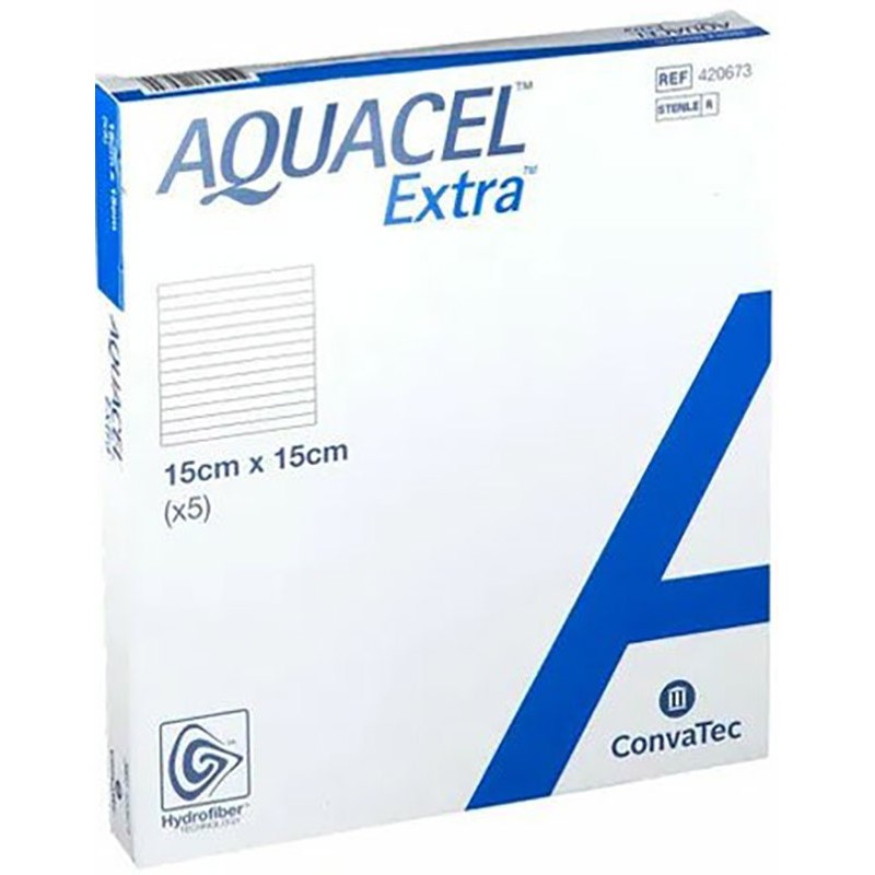 Medicazione In Hydrofiber E Ioni Argento Intessuta In Lyocell Aquacel Ag Extra Drs 15x15cm 5 Pezzi