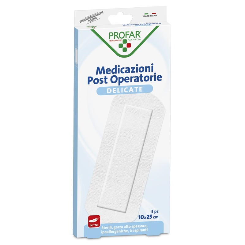 Medicazione Post Operatoria Sterile Garza Antiaderente 10x25 Cm 3 Pezzi Profar