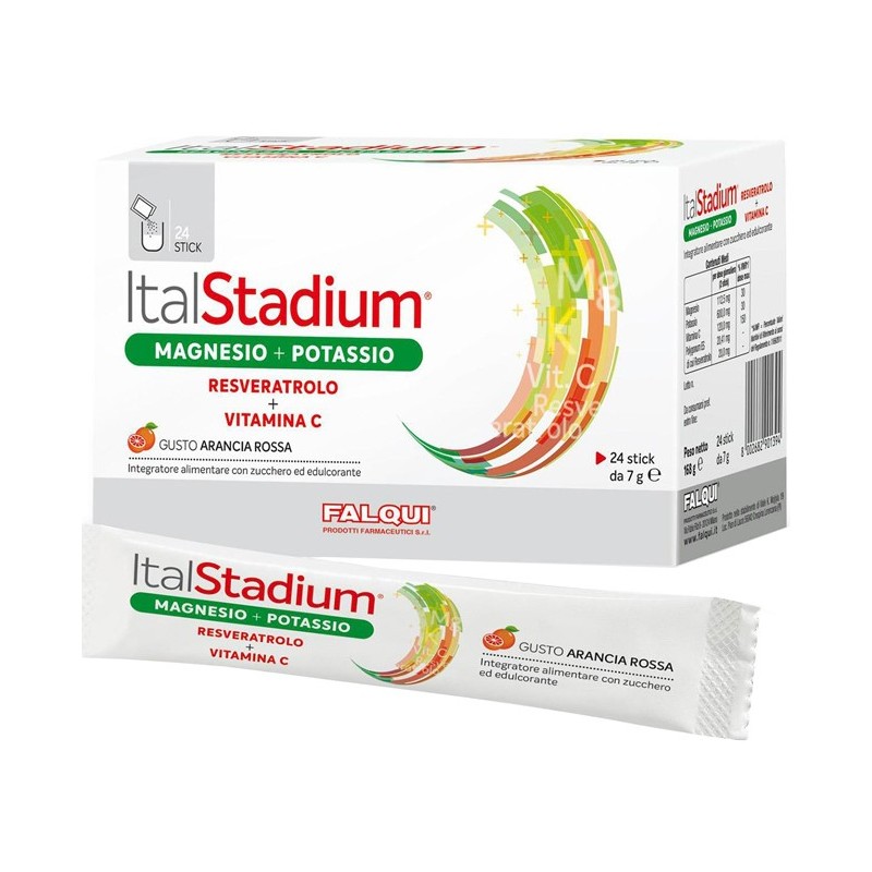 Italstadium Magnesio Potassio Resveratolo Vitamina C Arancia Rossa 24 Stick