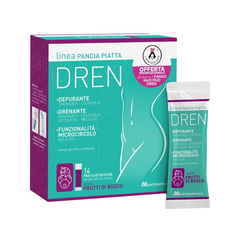 Pancia Piatta Dren Frutti Di Bosco 14 Bustine Stick Pack + Fango Attivo Cellulite 100 Ml Omaggio