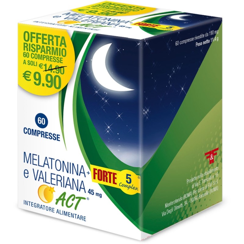 F&F Melatonina +Forte 5 Complex e Valeriana Act 60 compresse