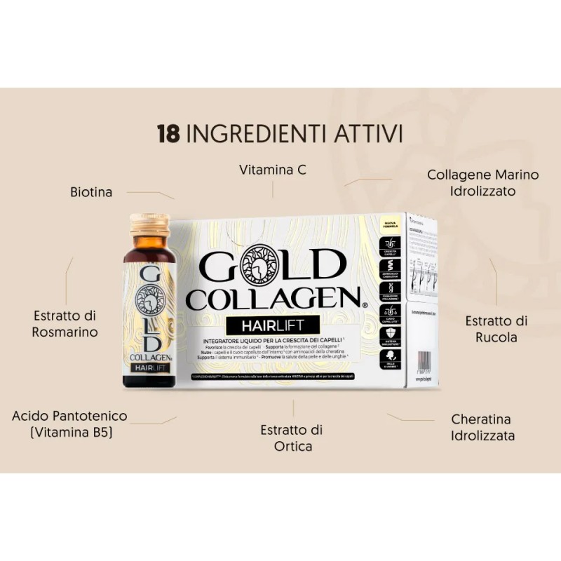 Gold Collagen Box Hairlift 3 Confezioni + Gold Collagen Scalp Revival Serum 100 ml