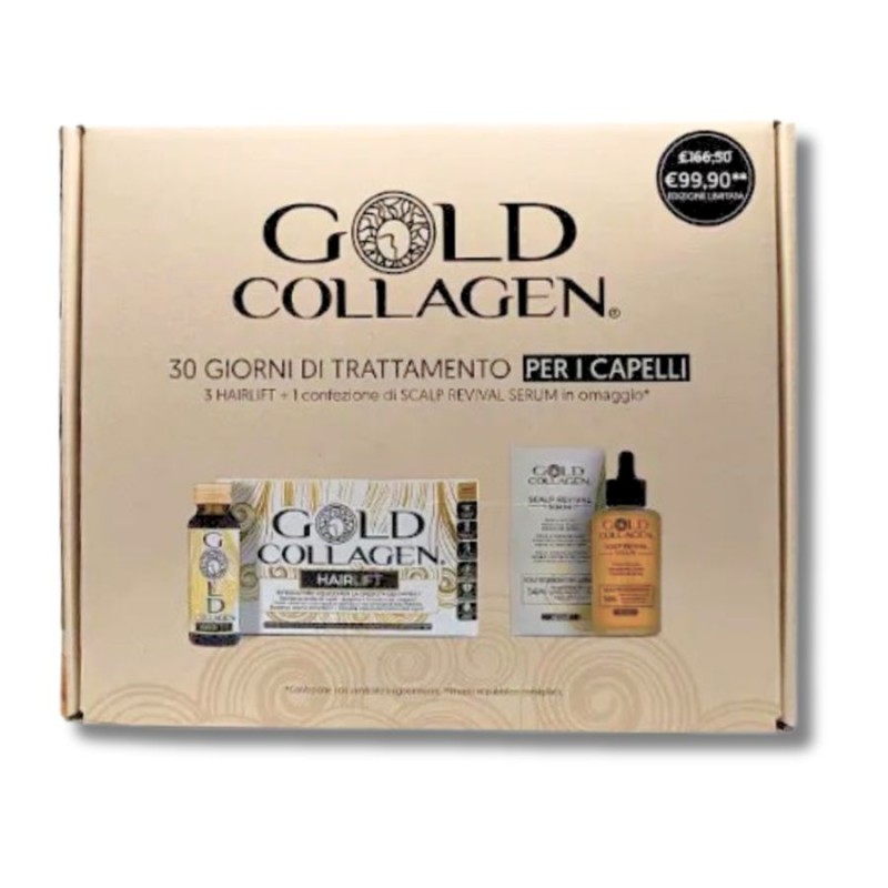 Gold Collagen Box Hairlift 3 Confezioni + Gold Collagen Scalp Revival Serum 100 ml